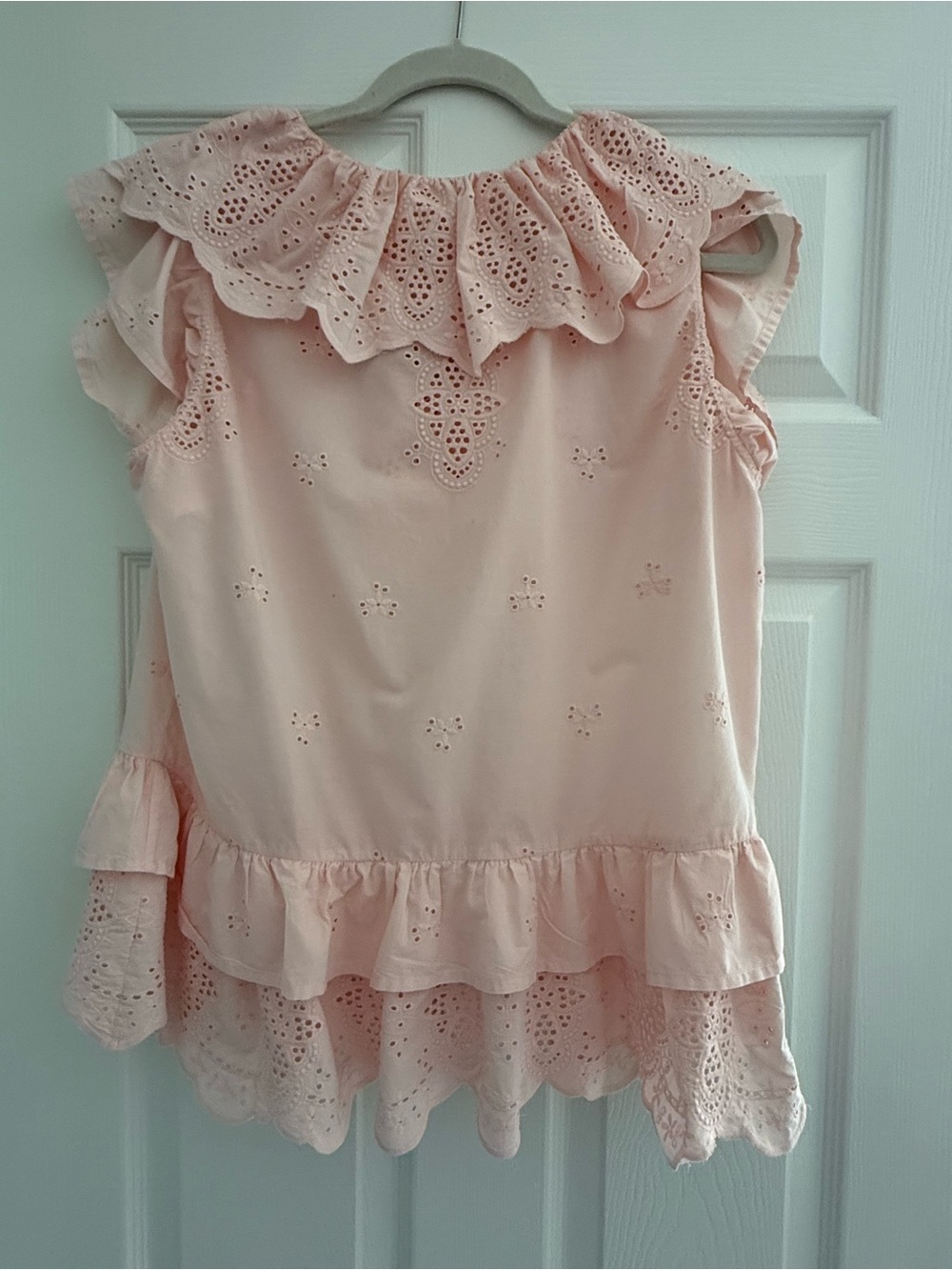 7 For All Mankind Eyelet Ruffle Blouse Women’s L 100% Cotton - Picture 3 of 7